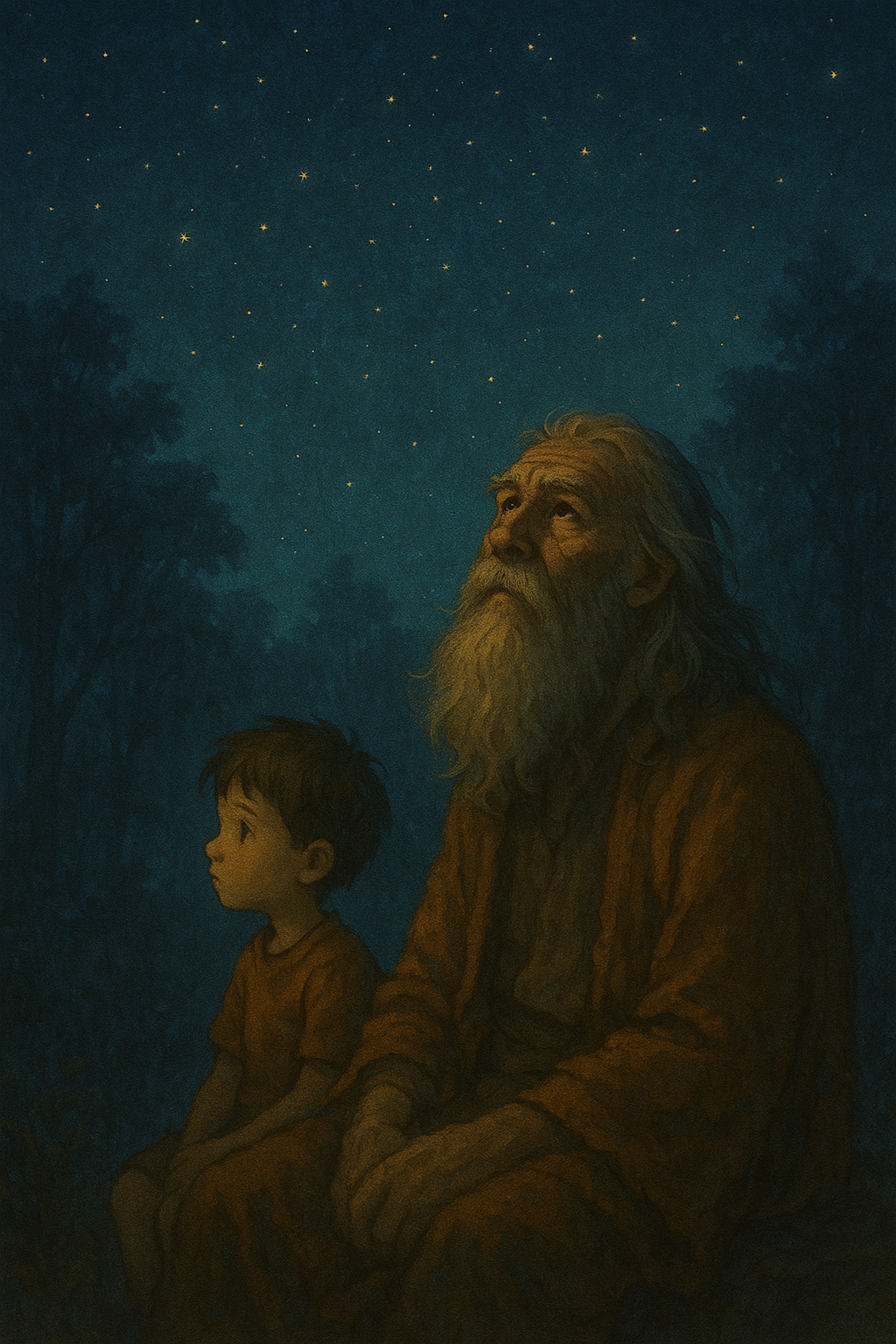 Ashwatthama and Rohan sitting together under stars – emotional myth scene